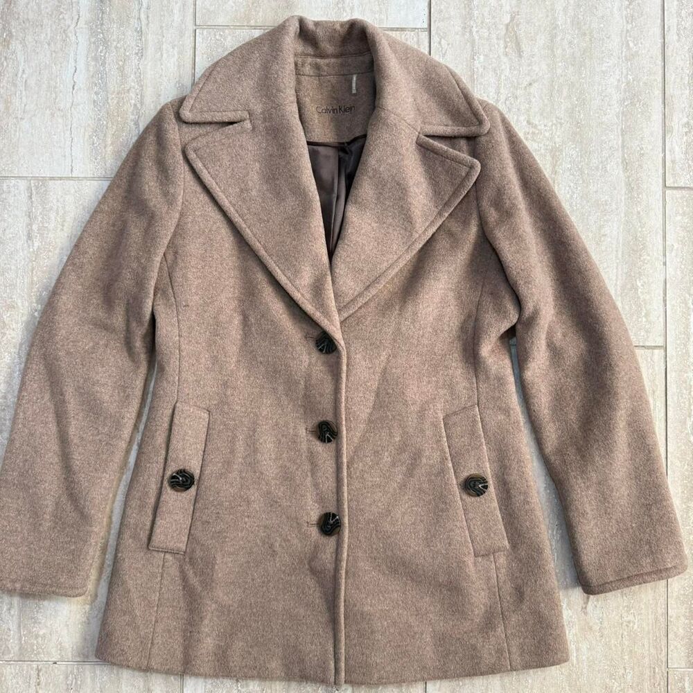 Calvin Klein Wool Cashmere Beige Brown Peacoat Sz S Petite Classic Old money